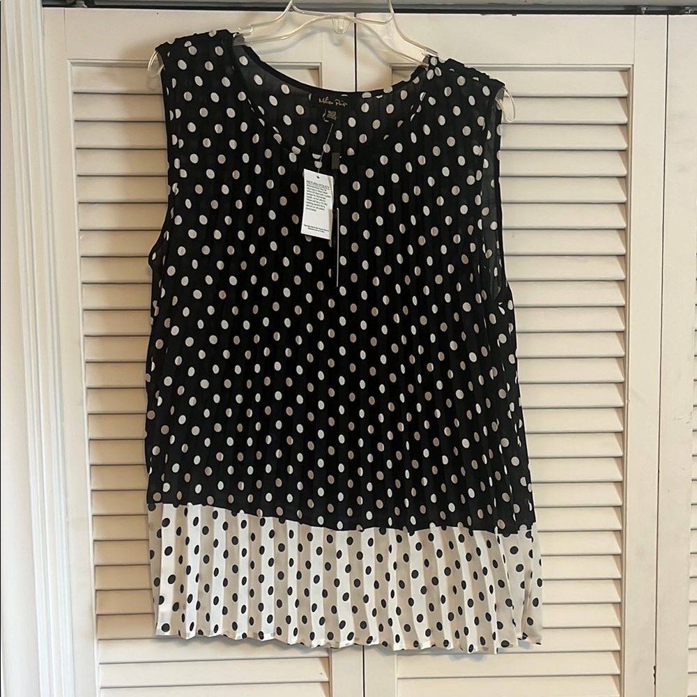 Melissa Paige XL Black and White Polka Dot Sleeveless Top